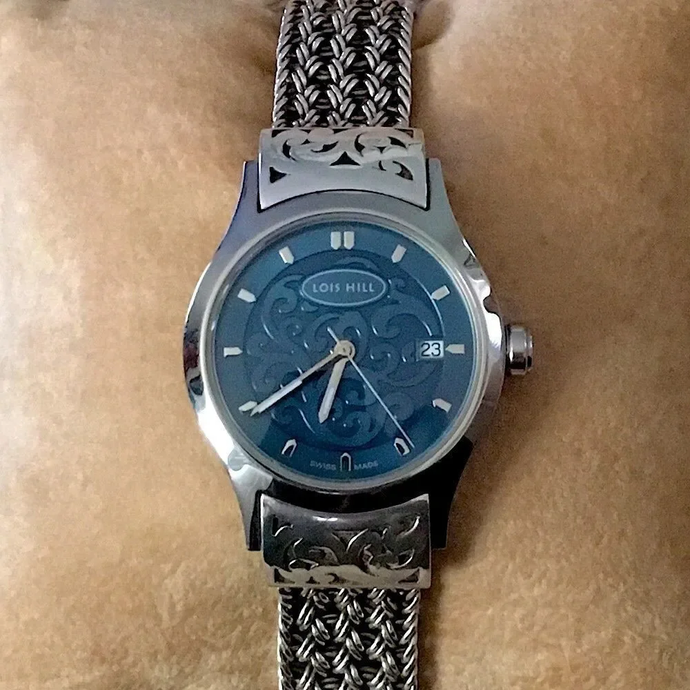 LOIS HILL Watch Blue Face Sterling Silver Band HTF - Picture 2 of 11